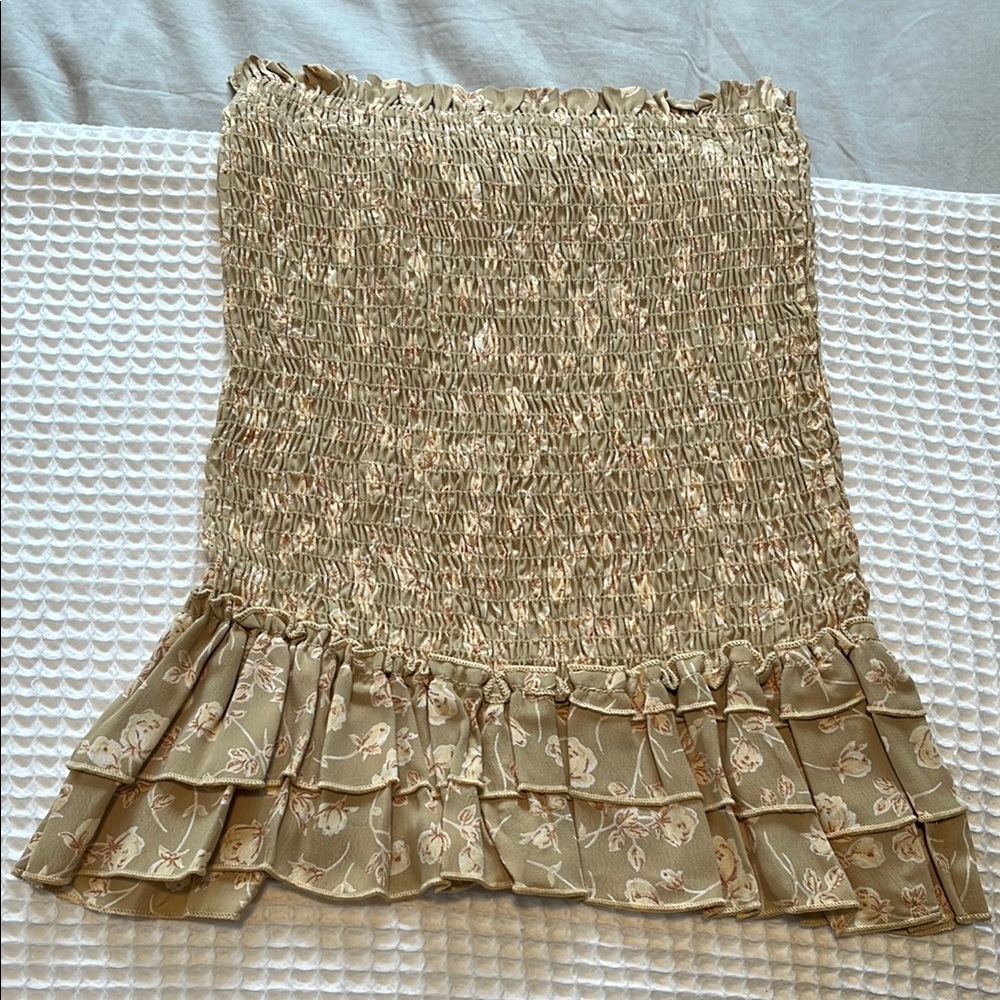 Blue Life Last Night Tan Smocked Mini Skirt